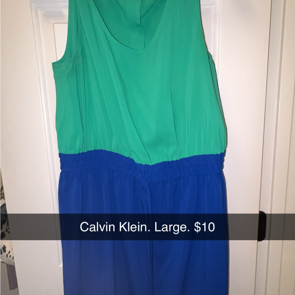 Calvin Klein Two-Tone Green and Blue Midi Dress